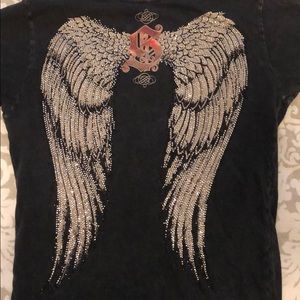 Sinful Affliction rhinestones wings tee shirt XL